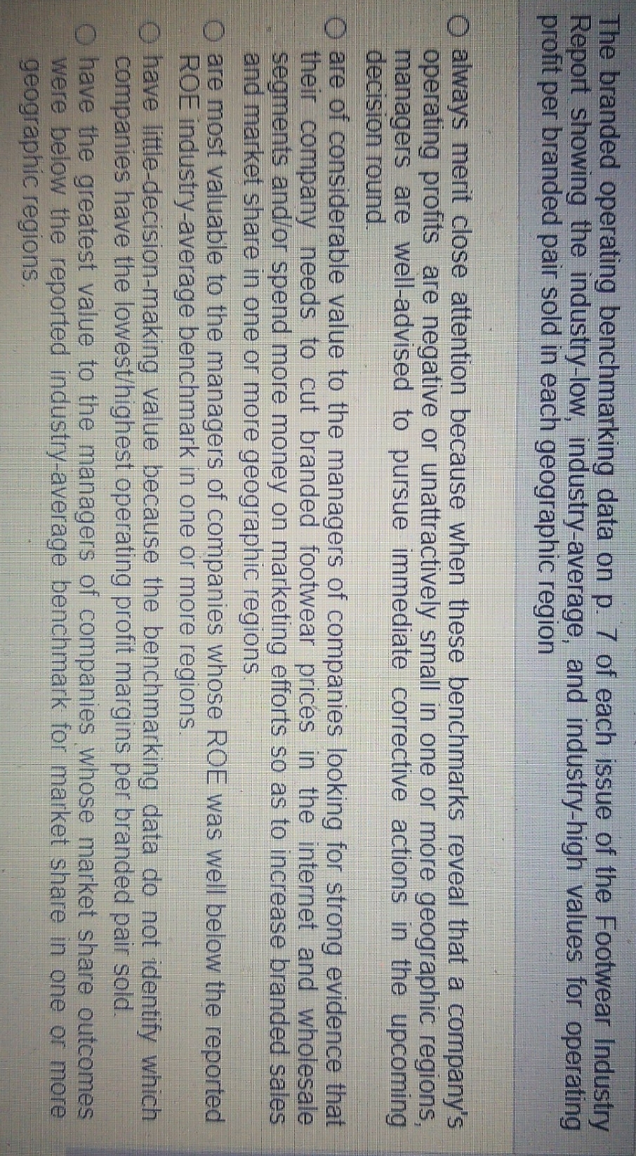 See attached question. The branded operating benchmarking data on p. 7 of