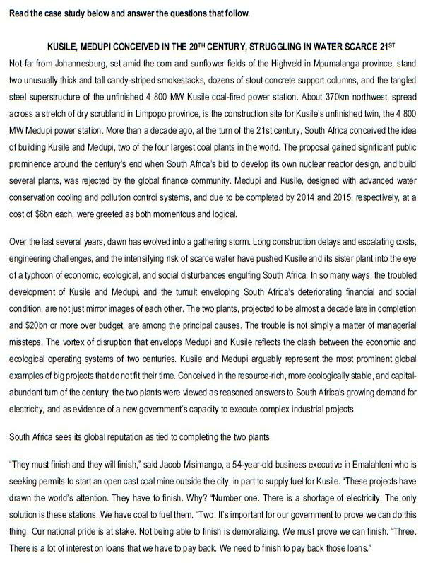 Read the case study below and answer the questions that follow.