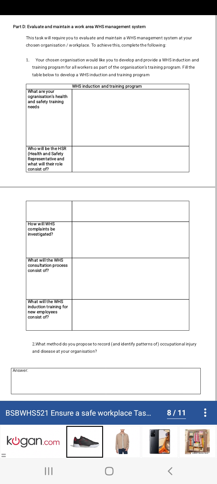 Part D: Evaluate and maintain a work area WHS management system