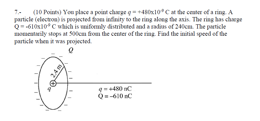  7.- (10 Points) You place a point charge 9' = +480x10'9