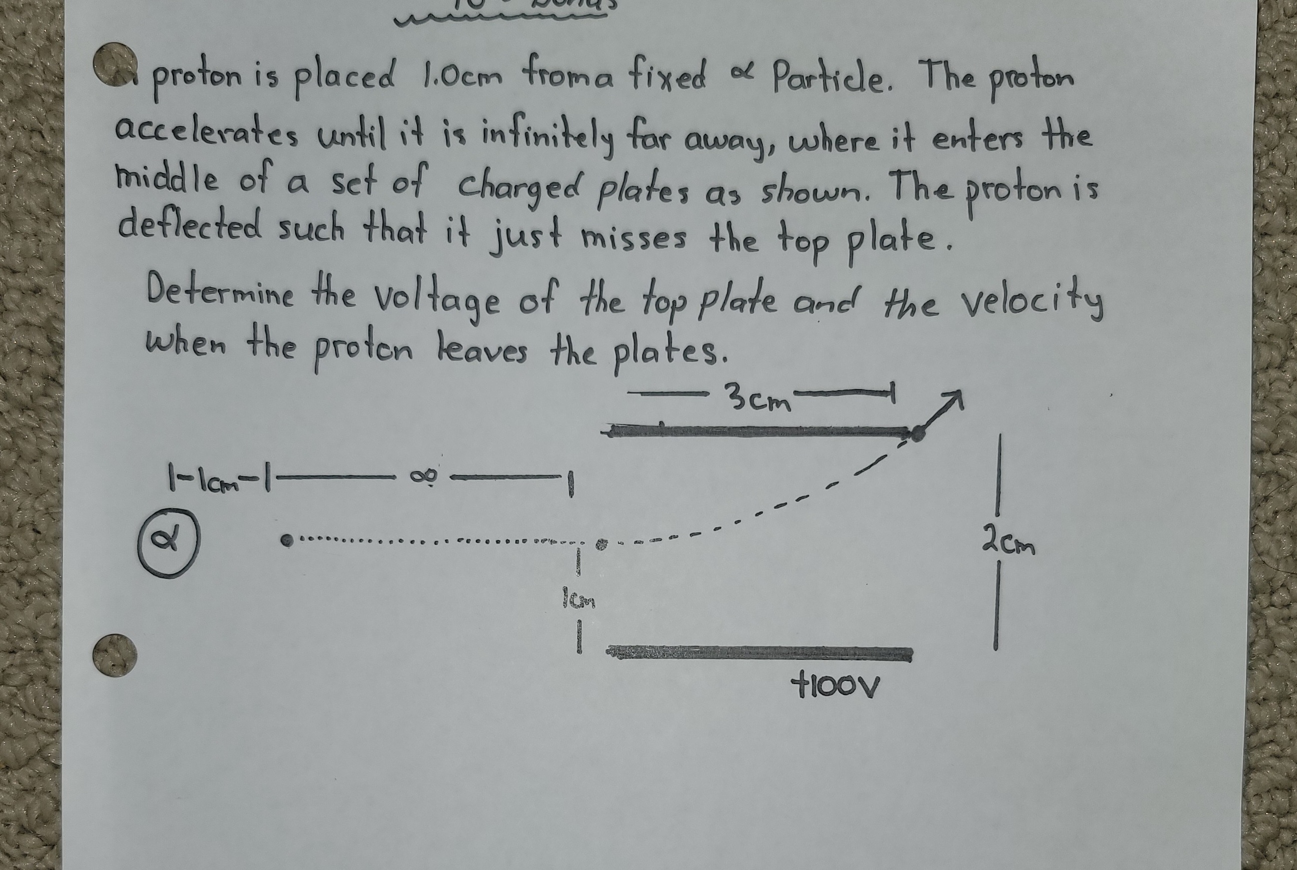 phys 12 bonus question proton is placed 1.0 cm froma fixed of