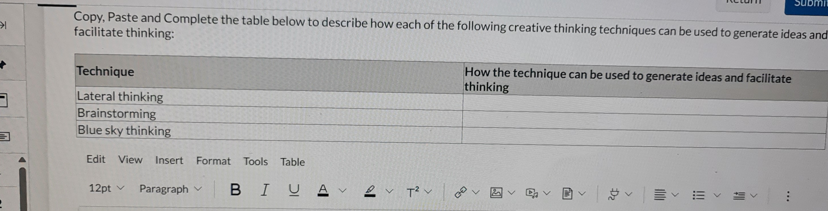 Submi Copy, Paste and Complete the table below to describe how