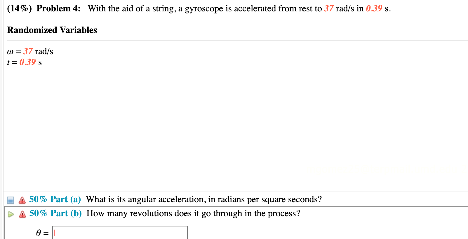 an angular speed of w] = 250 rad/s. When it is switched