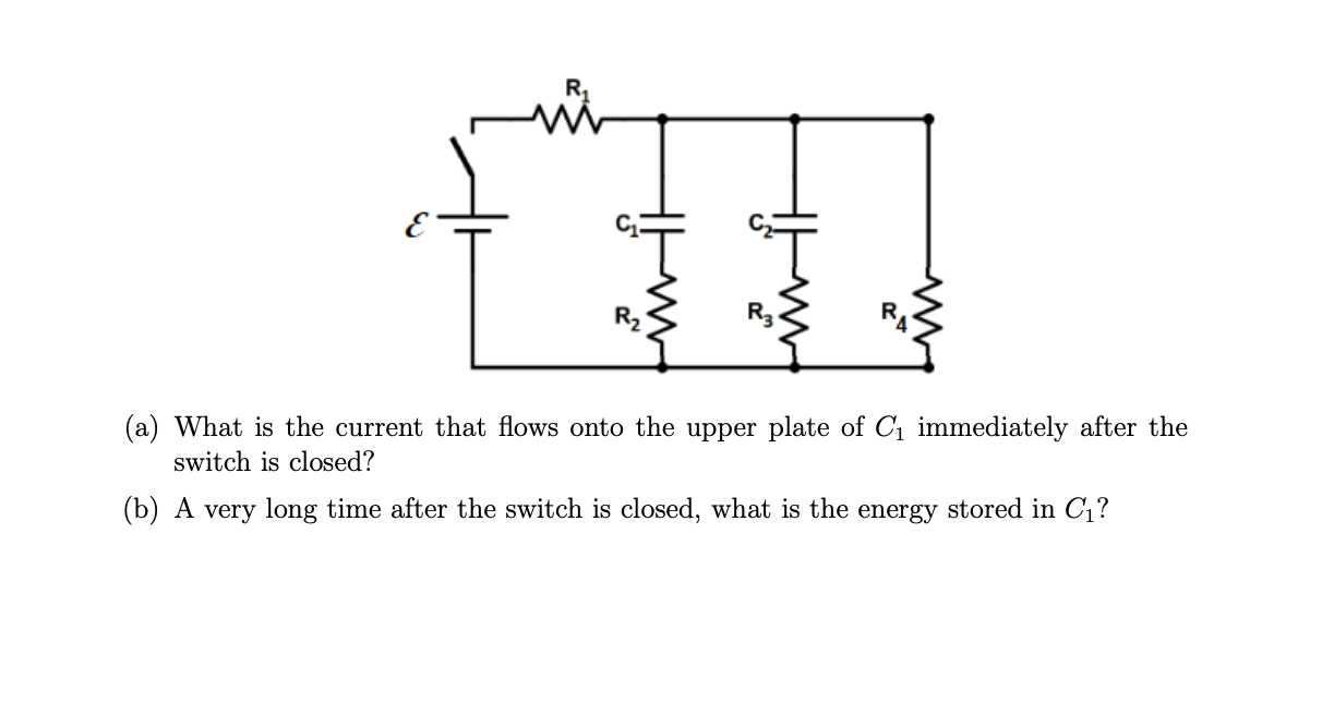 capacitors are uncharged and the switch is open. The capacitances are as