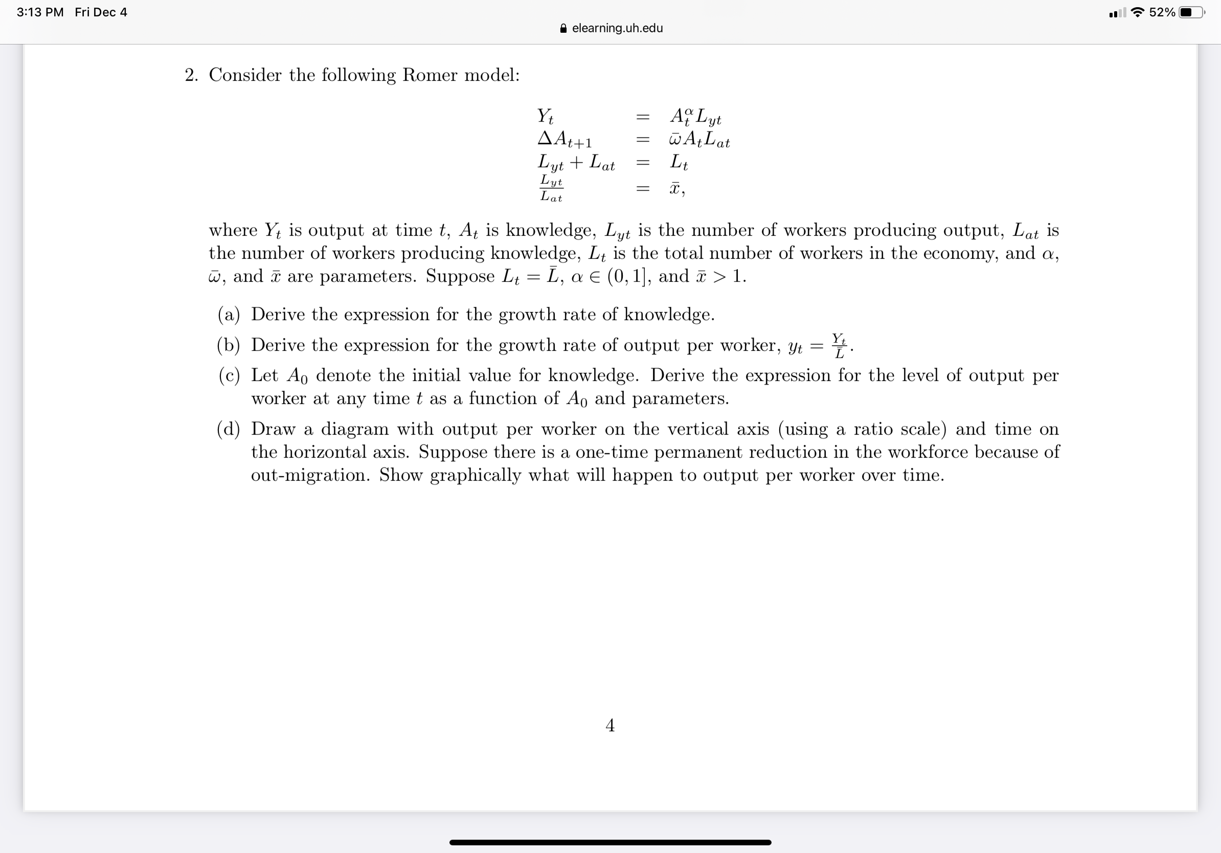 3:13 PM Fri Dec 4 B elearning.uh.edu .III is 52% E}