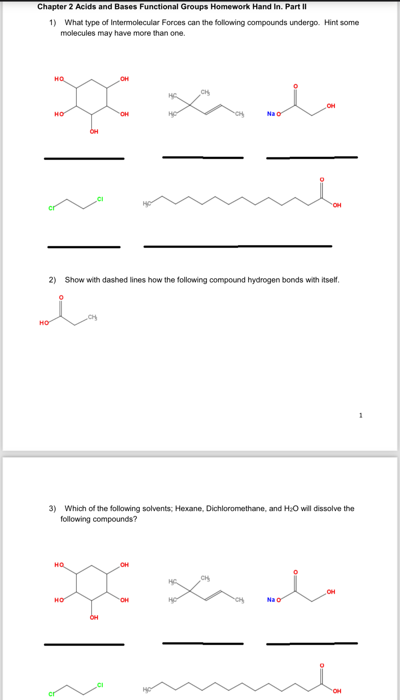  Chapter 2 Acids and Bases Functional Groups Homework Hand In. Part