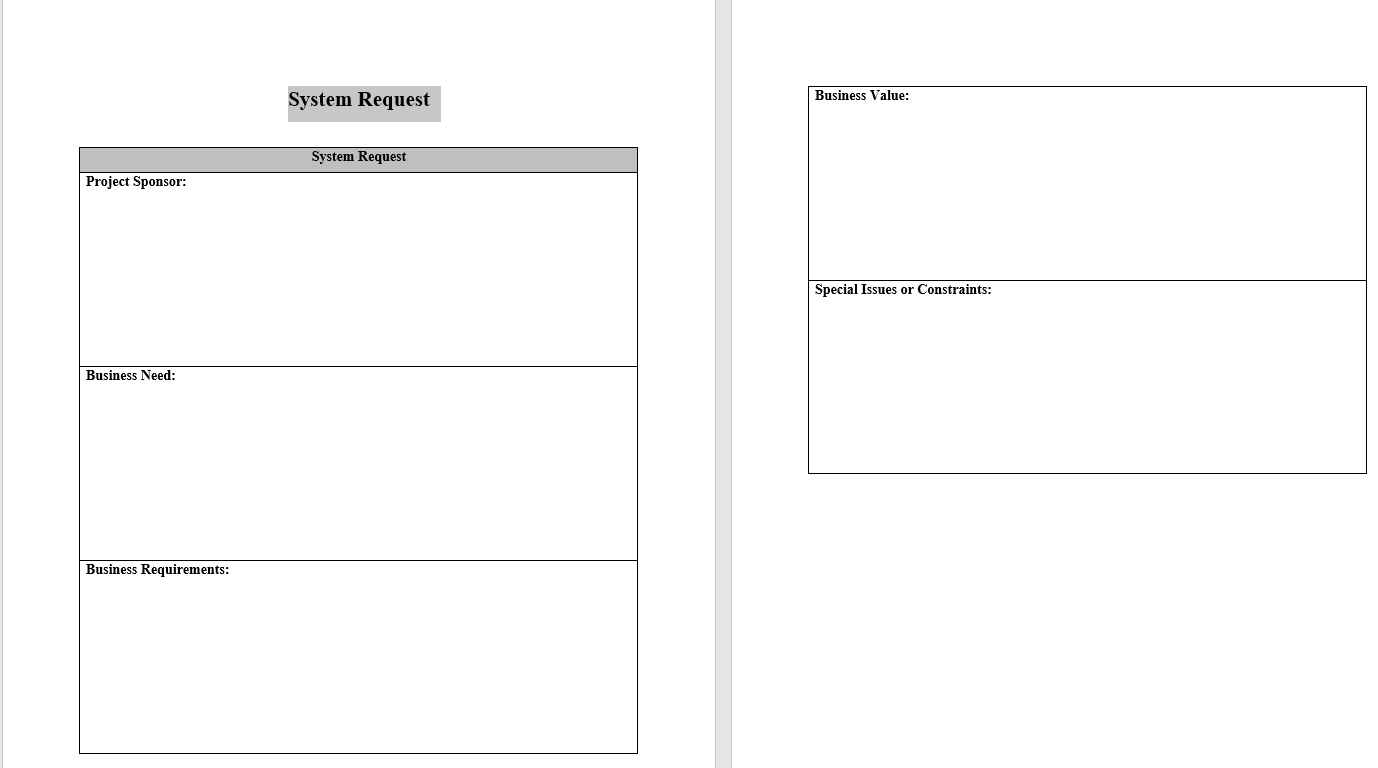 is twofold. First, you will complete a system request that summarizes how