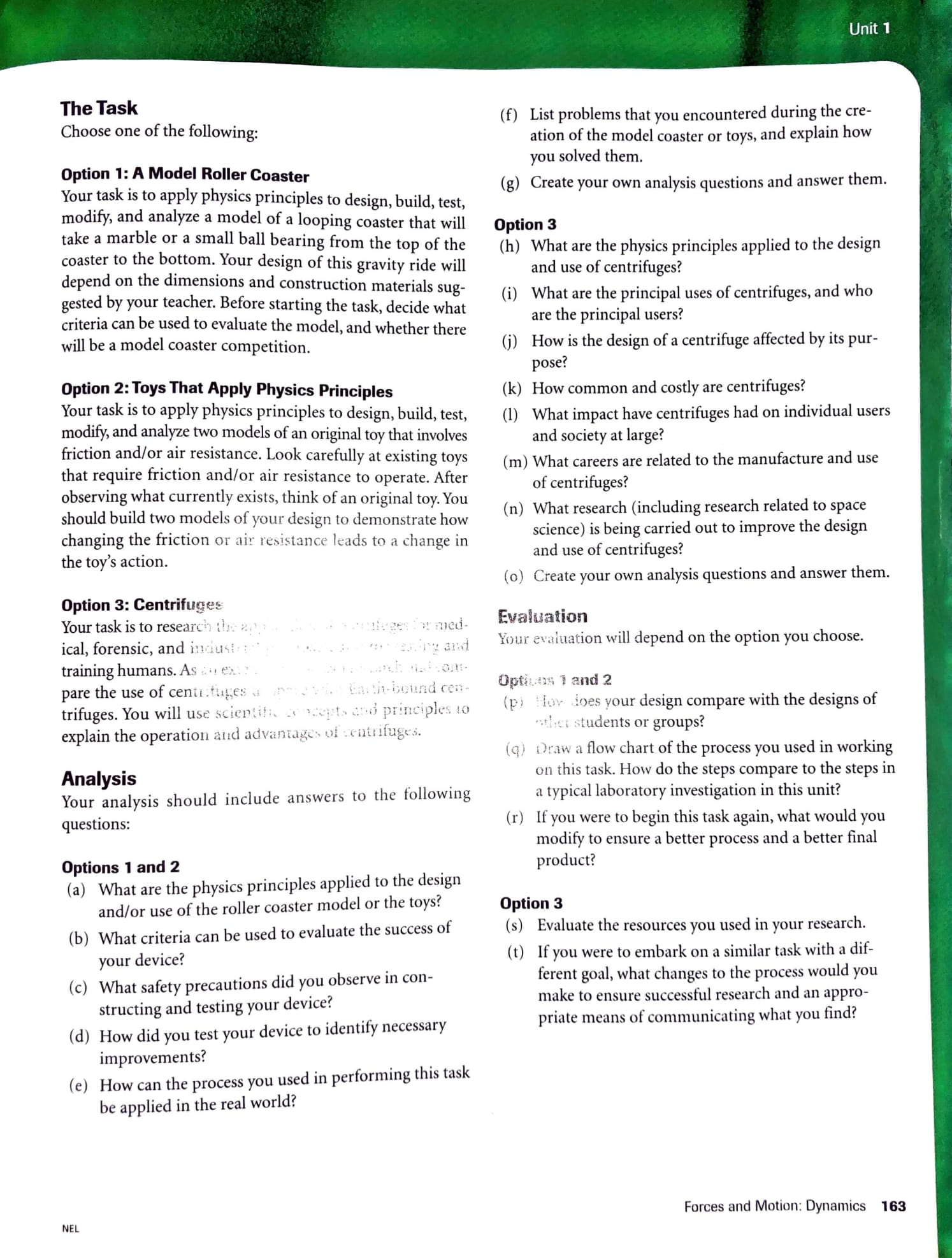 Unit 1 The Task (f) List problems that you encountered during