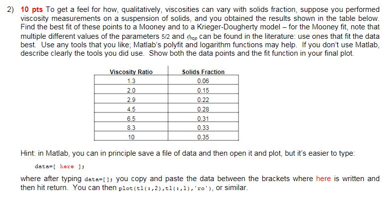 *Question involves MATLAB 2) 10 pts To get a feel for how,