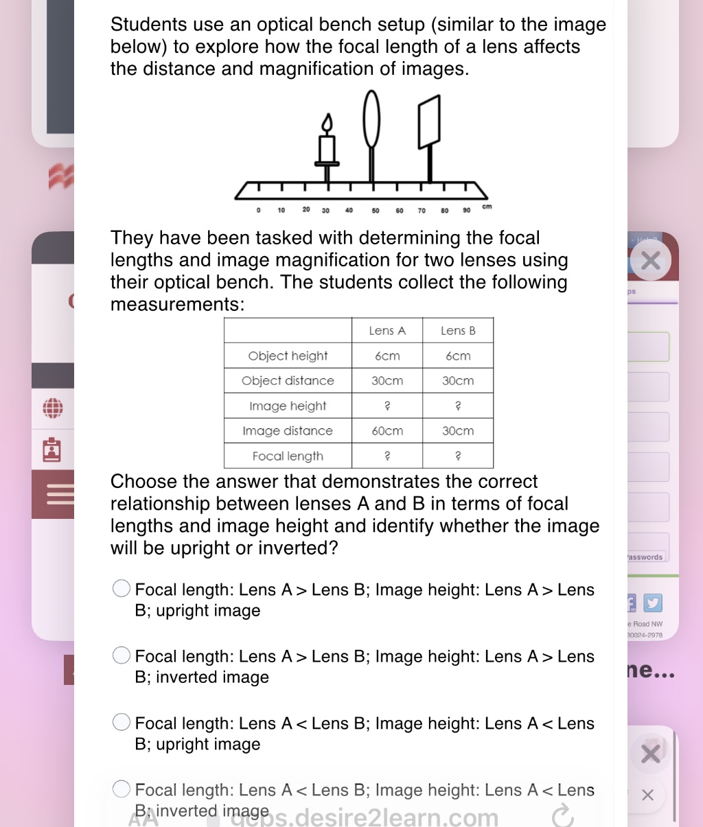 Students use an optical bench setup (similar to the image below)
