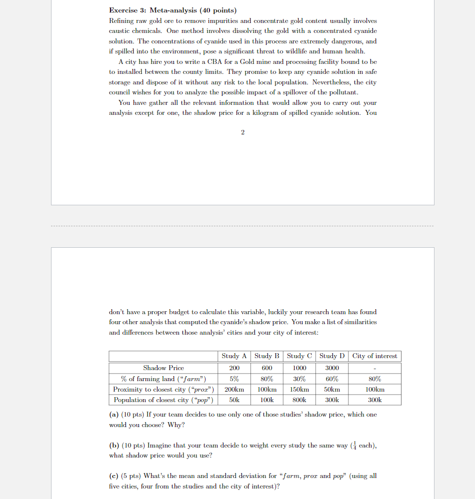 Could you help with the following meta-analysis question? Exercise 3: Meta-analysis (40