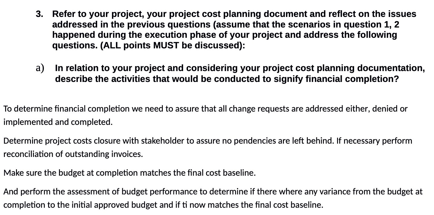  3. Refer to your project, your project cost planning document and