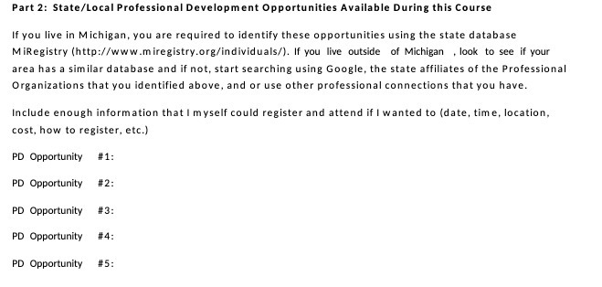  Part 2: State/Local Professional Development Opportunities Available During this Course If