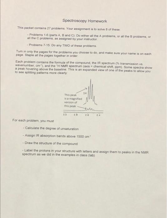  Spectroscopy Homework This packet contains 27 problems. Your assignment is to