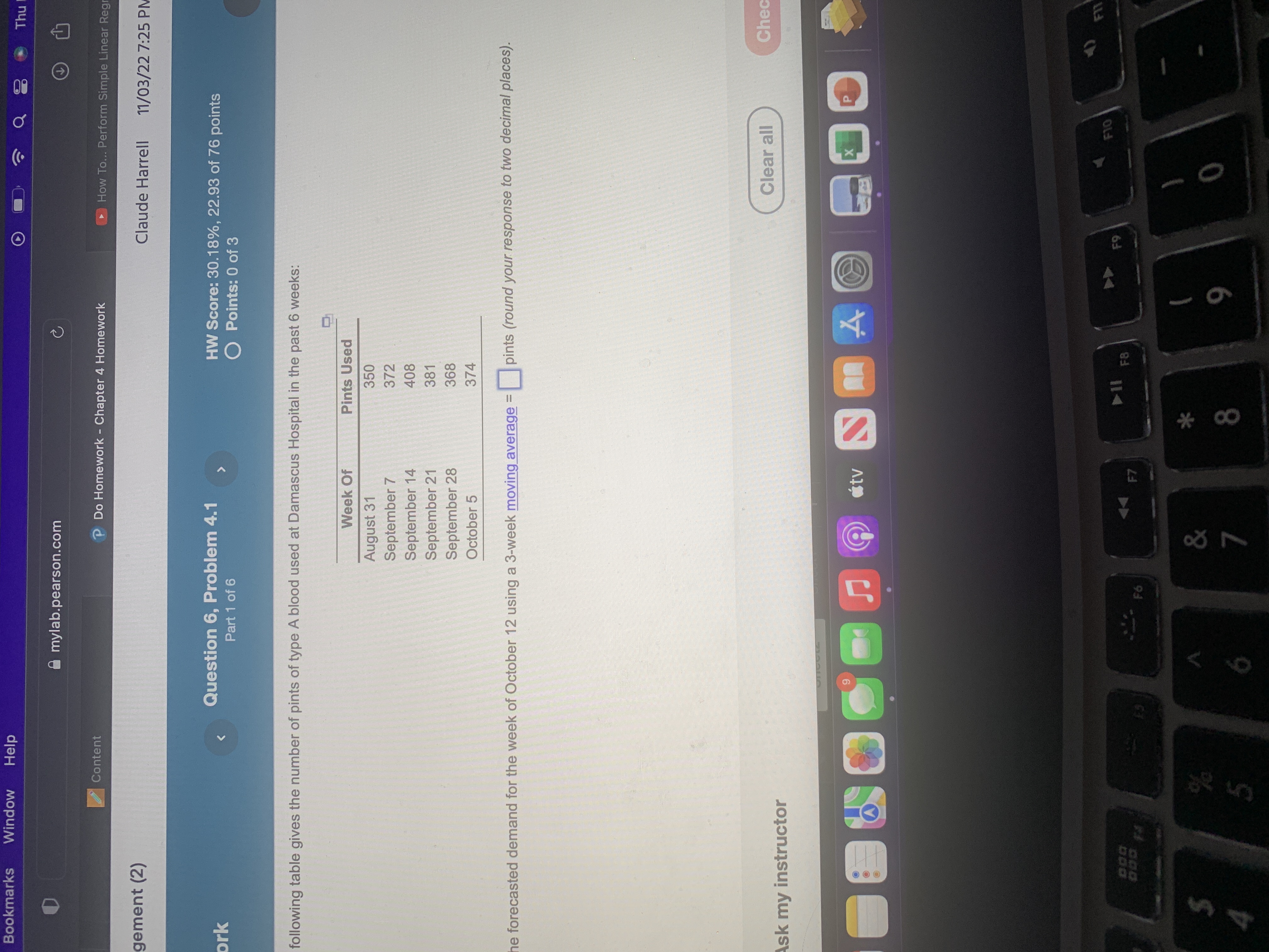  Bookmarks Window Help Q 8 Thu A mylab.pearson.com C Content P
