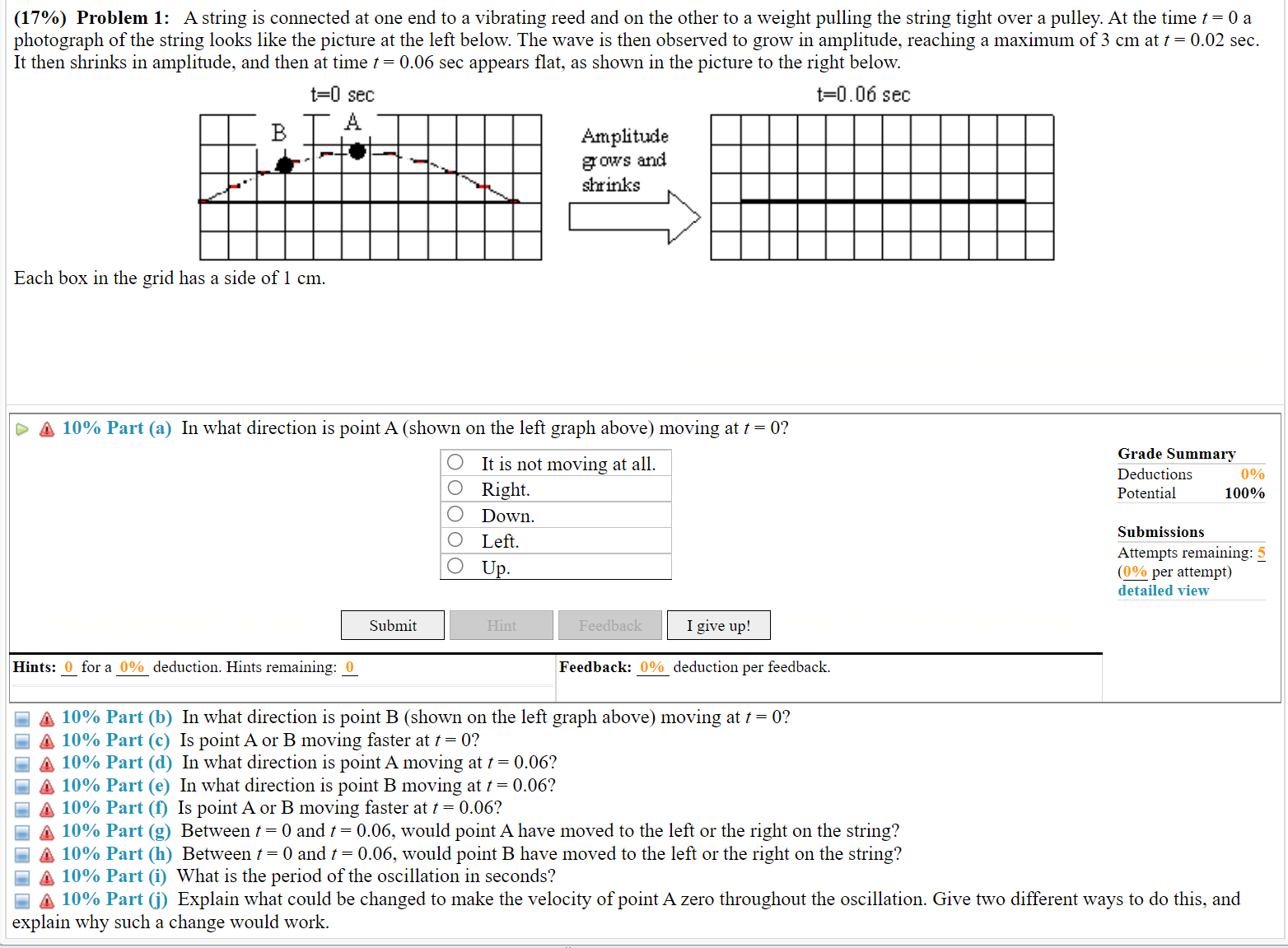  (17%) Problem 1: A string is connected at one end to