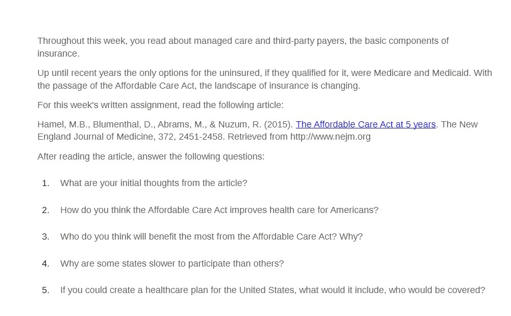 Throughout this week , you read about managed care and third