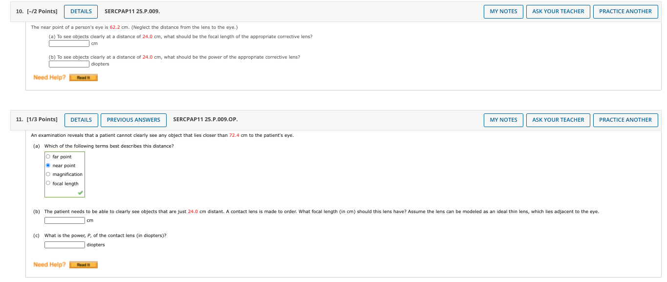  10. [-/2 Points] DETAILS SERCPAP11 25.P.009. MY NOTES ASK YOUR TEACHER