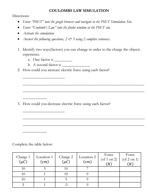 The electric force increases as objects move closer together. b. The electric
