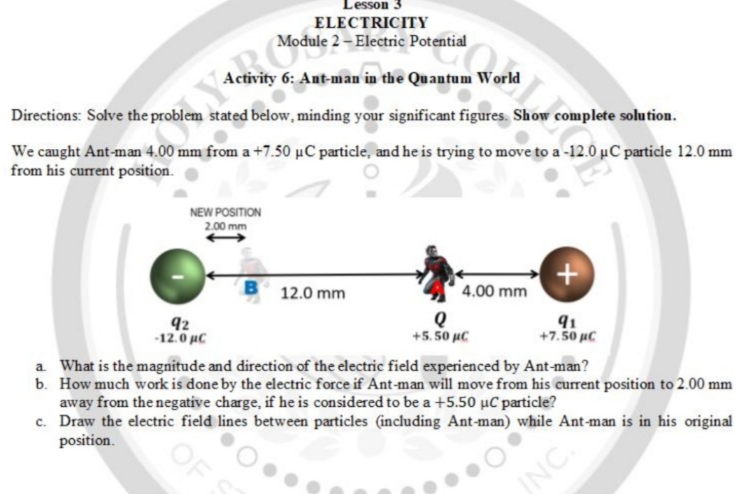 General Physics: pls include solutions thanks! Lesson 3 ELECTRICITY Module 2 -