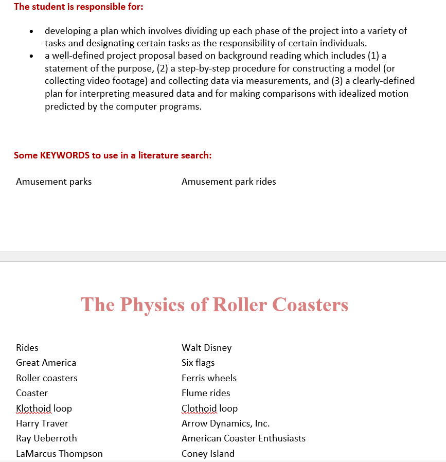  The student is responsible for: . developing a plan which involves