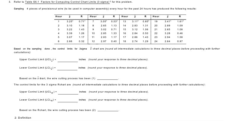 3. Refer to Table $6.1 Factors for Computing Control Chart Limits