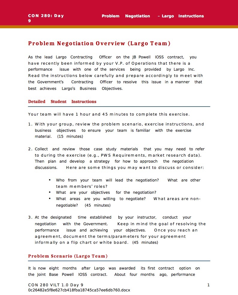  CON 230: Day Problem Negotiation Largo Instructions 9 Problem Negotiation Overview