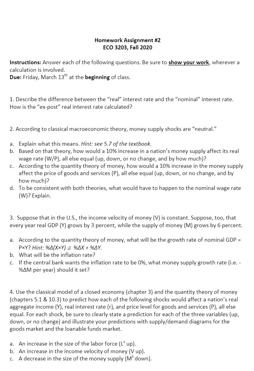  Homework Assignment #2 ECU 3203, Fall 2020 Instructions: Answer each of