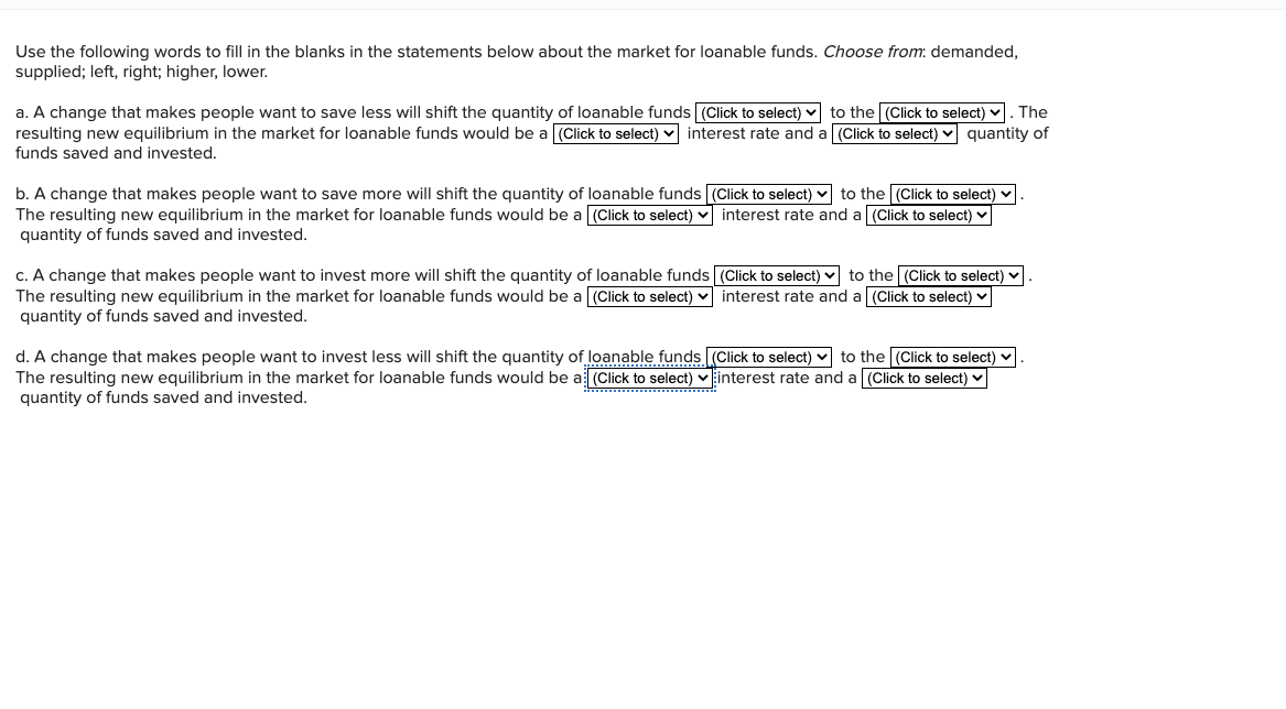 The possible "click to select" answers are the same for a, b,