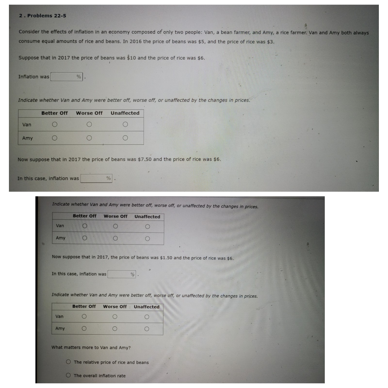 Need help! 2 . Problems 22-5 Consider the effects of inflation in