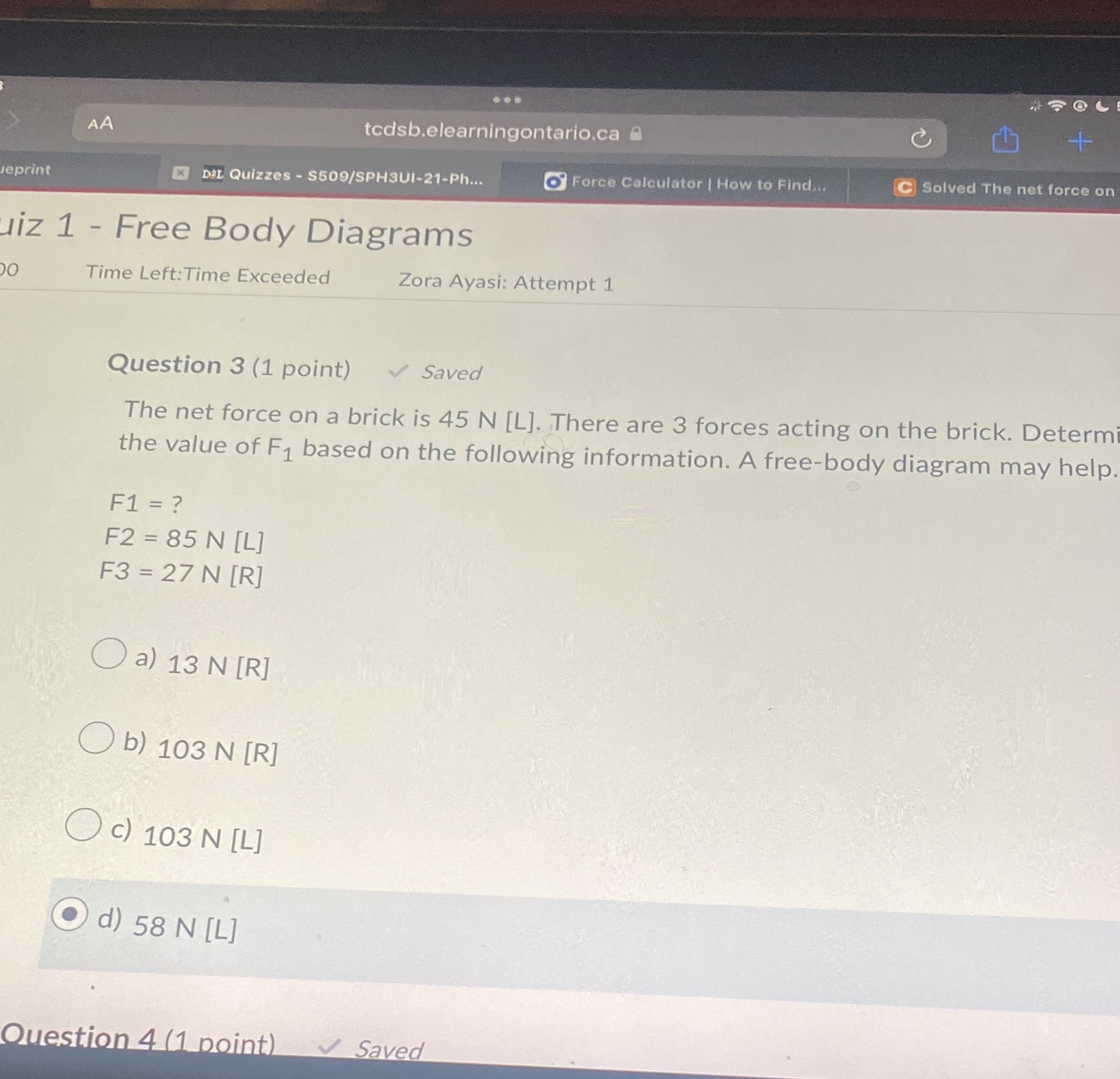 . .. AA tcdso.elearningontario.ca + leprint x DAL Quizzes - $509/SPH3UI-21-Ph...