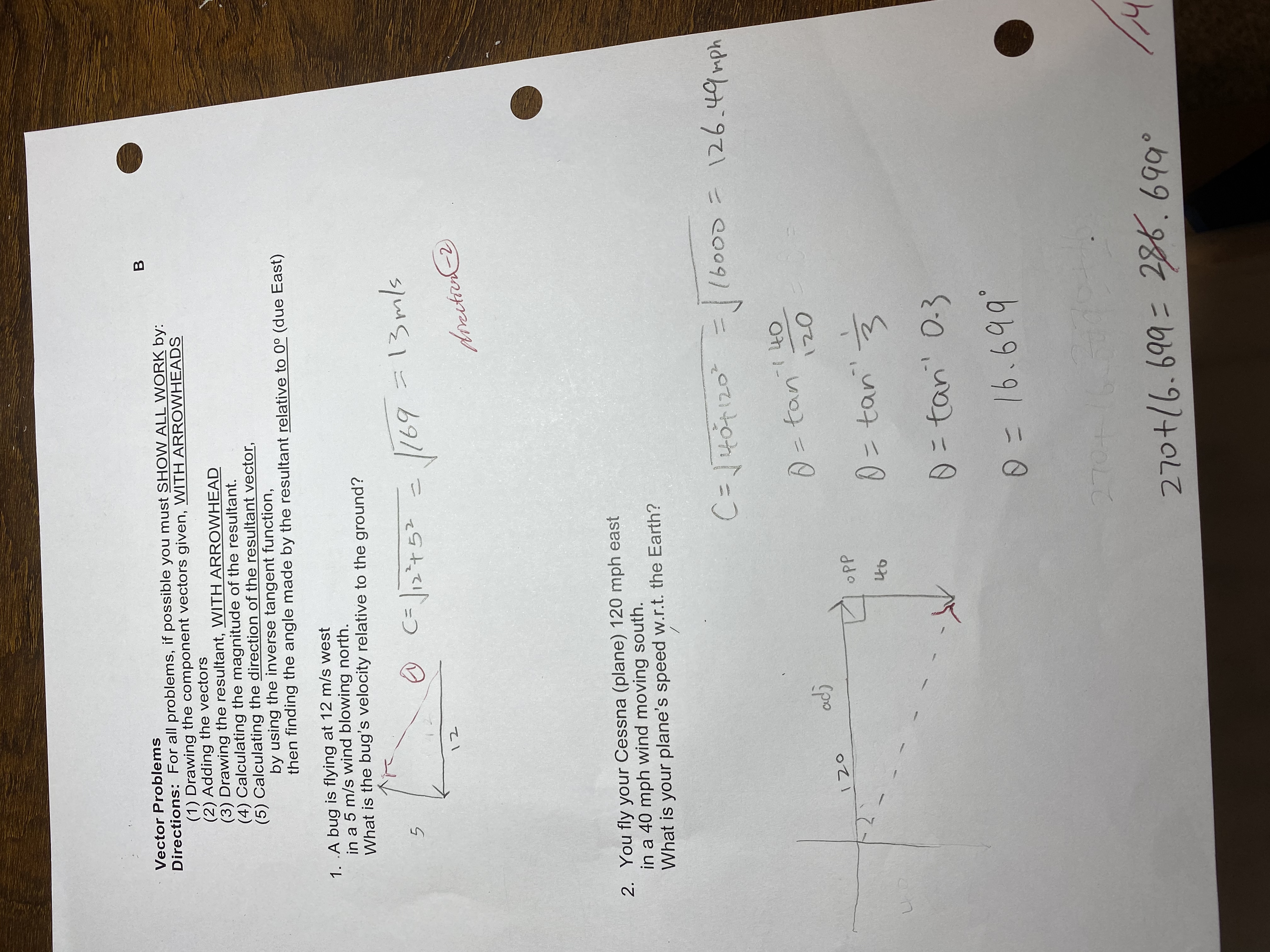  Vector Problems B Directions: For all problems, if possible you must