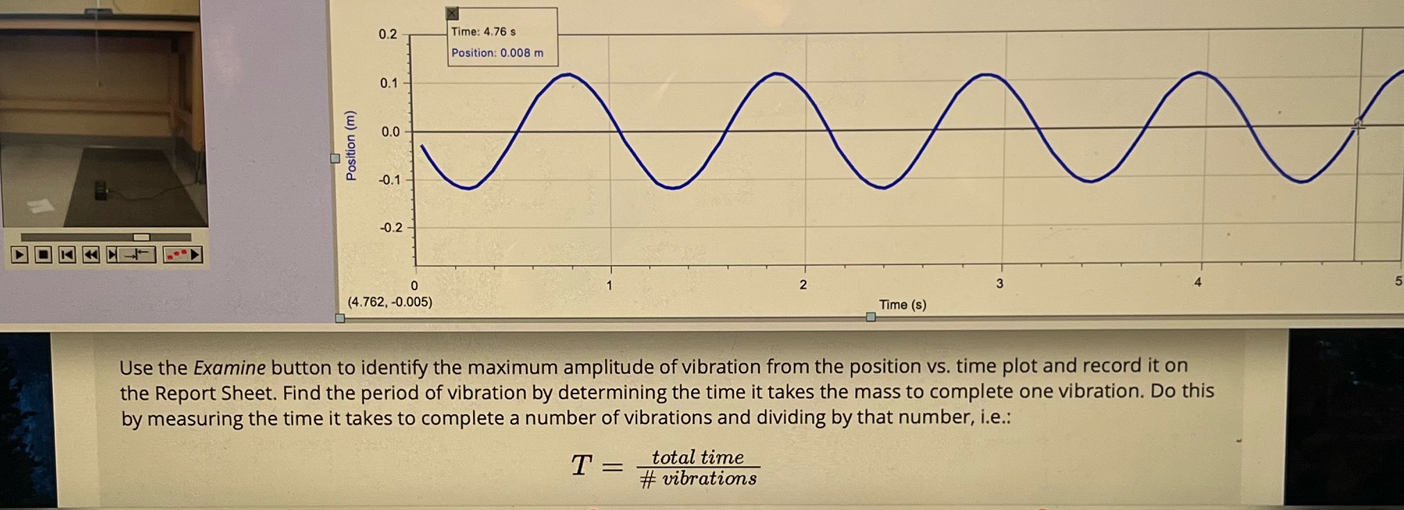 Need helping finding the period. Would it be T=4.76/4 = 1.19? 0.2