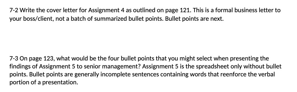 7-2 Write the cover letter for Assignment 4 as outlined on