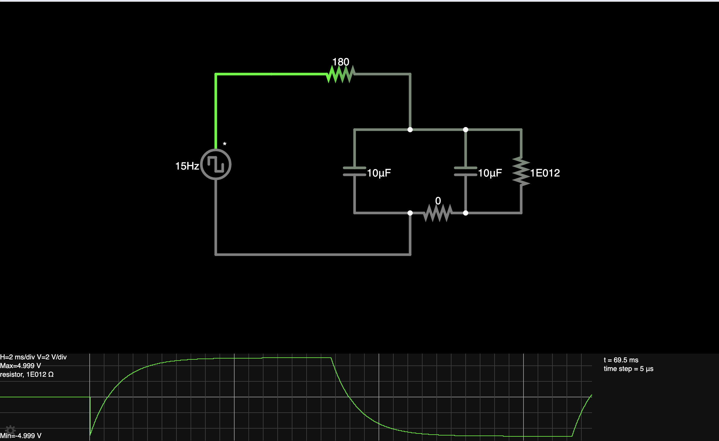 resistance. Because it is in parallel with the two capacitors, it acts