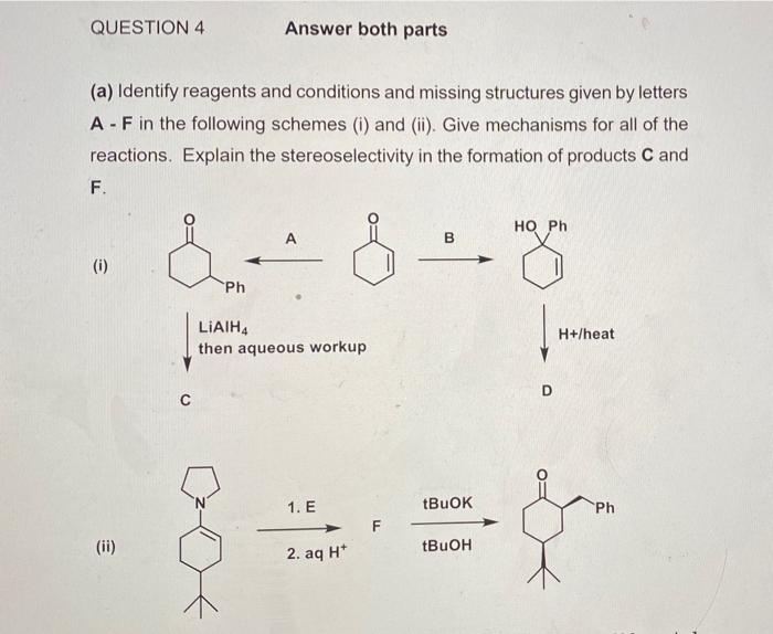 structures given by letters A - F in the following schemes (i)