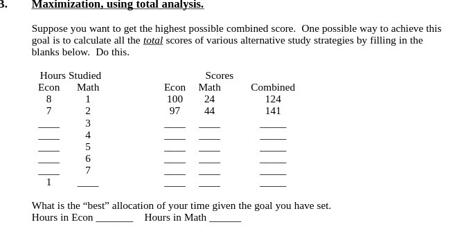  Maximization, using total analysis. Suppose you want to get the highest