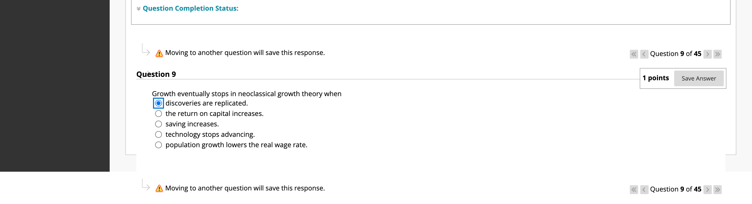 QUESTION 9 a Question Completion Status: ,'r A Moving to another question