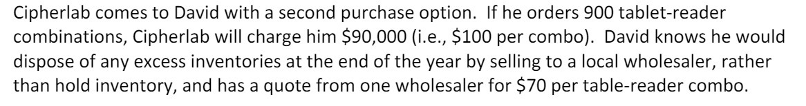 Cipherlab comes to David with a second purchase option. If he