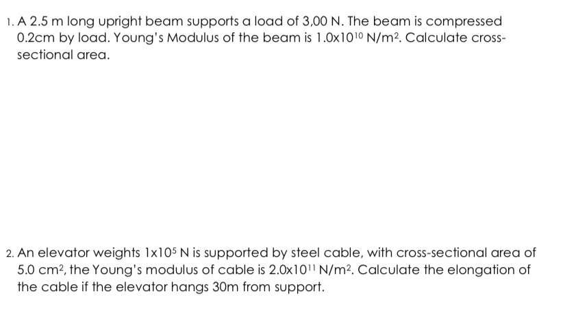 WIRITE GIVEN, FORMULA AND SOLUTION LA 2.5 m long upright beam supports