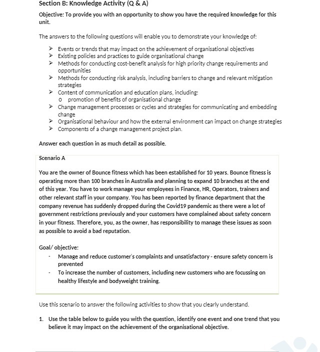  Section B: Knowledge Activity (Q & A) Objective: To provide you