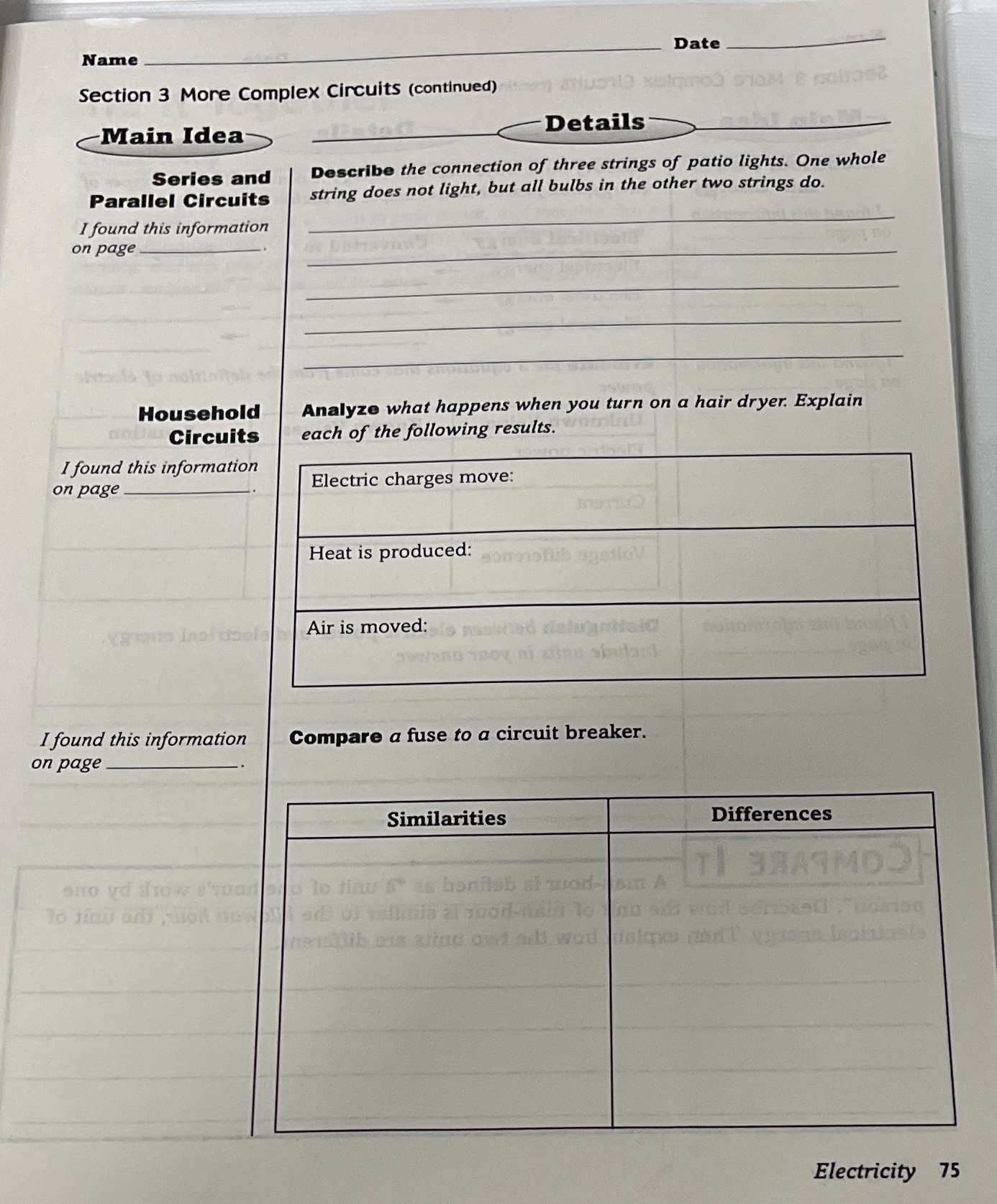 physical science ple help Date Name Section 3 More Complex Circuits (continued)