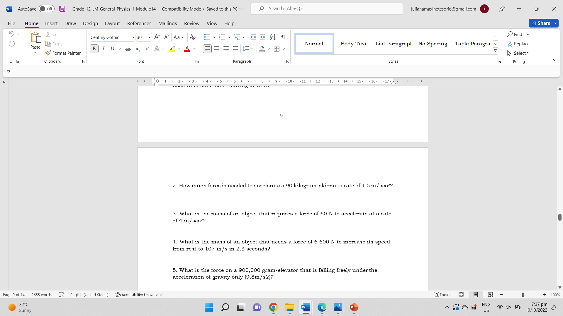 PC v Search (Alt+Q) julianamaxinetesorio@gmail.com X File Home Insert Draw Design Layout