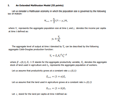  An Extended Malthusian Model (55 points) Let us consider & Malthusian