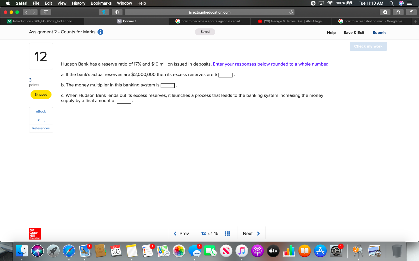 Just need the calculated answer no work need to be showed Safari
