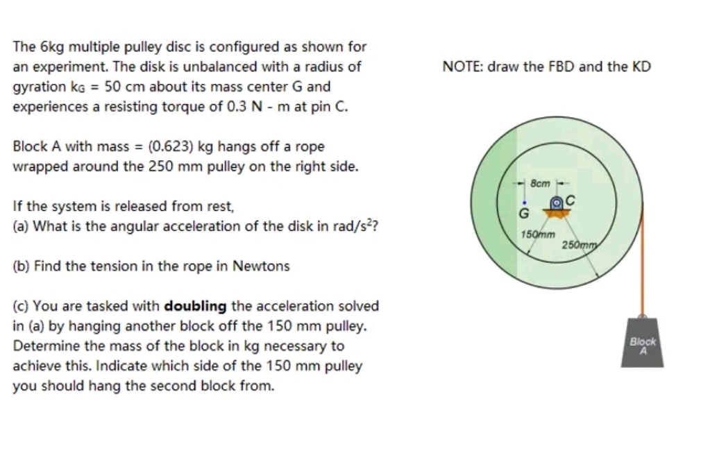 Pleasee answer with solution. Thankyou The Gig multiple pulley disc is congured