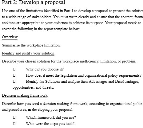 Part 2: Develop a proposal Use one of the limitations identified