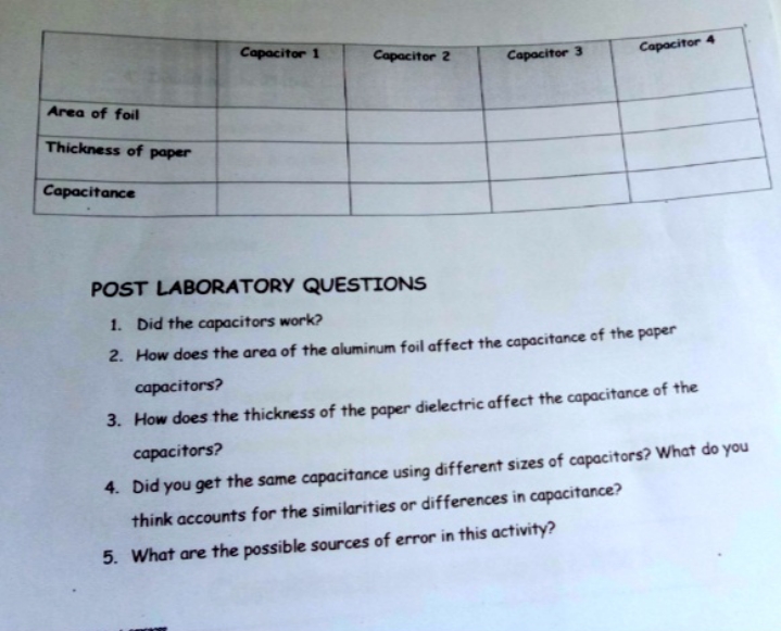 Physics: Electric Potential and Capacitors Capacitor 1 Capacitor 2 Capacitor 3 Capacitor