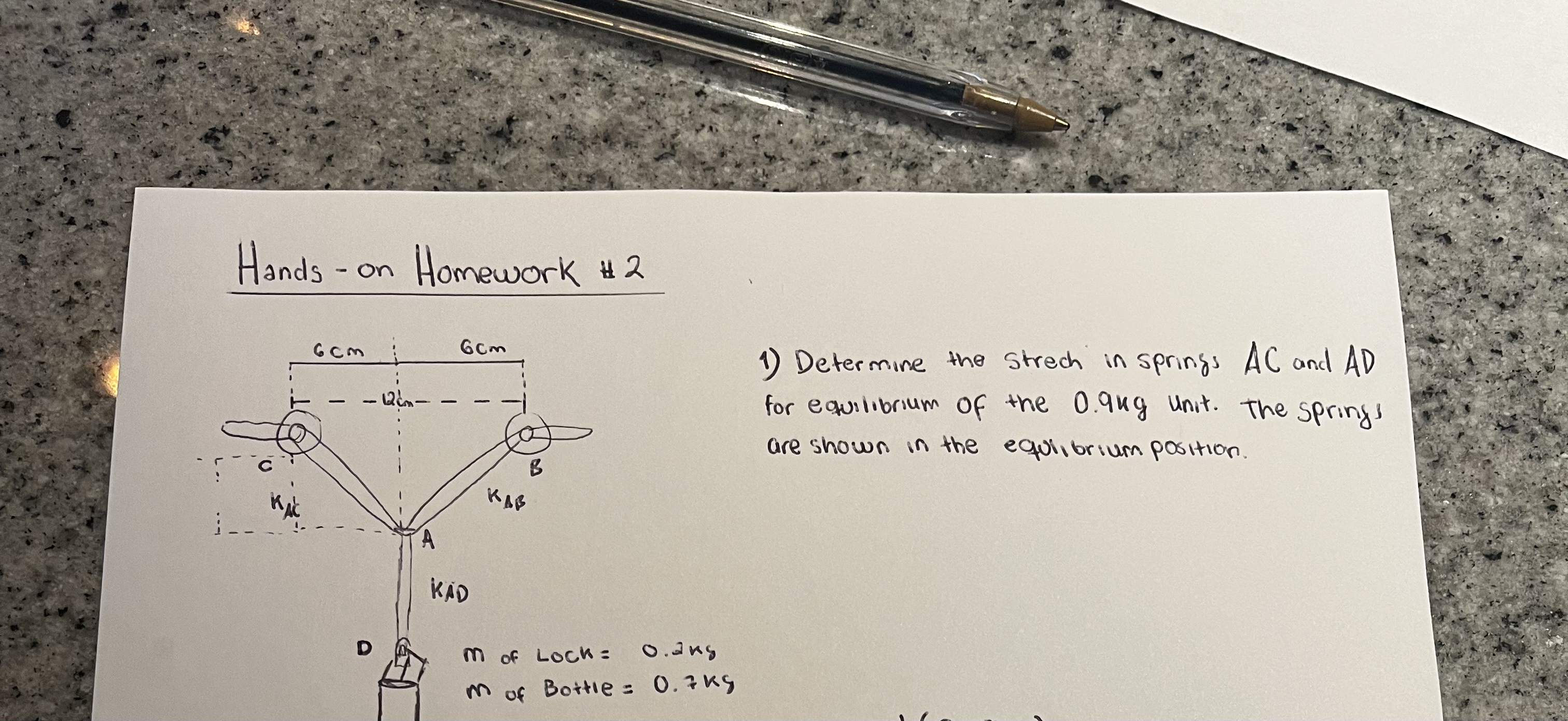 Determine the stretch in spring AC in cm. 3 m 4 m