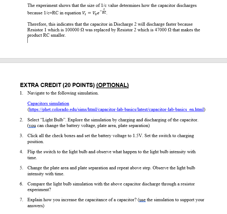 Fit parameters Resistor Capacitor Time constant Trial A B C 1/C R